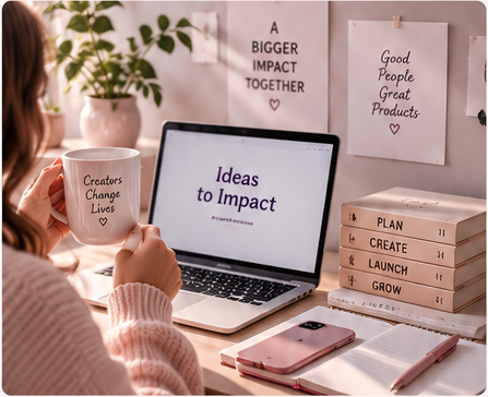 Creator at a desk developing digital product ideas
